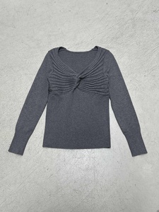 Twist Knot V Neck Cable Knit Pullover <b>Tight</b> Fit Layering Lightweight Autumn Unique Design Flattering <b>Sweater</b> - Product Image 6