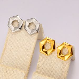 Pendientes de Acero Inoxidable Resistentes al Agua, Chapados en Oro de 18k, Hexagonales, Geométricos, Pulidos, Hipoalergénicos, Modernos para Mujer - Product Image 1