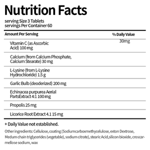 OEM Formula lanjutan Ultra lisin 1500mg dukungan imun Vitamin C Bee Propolis tablet Herbal untuk dewasa - Product Image 2