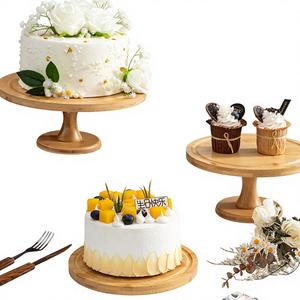 Sliced <strong>Cake</strong> Tray Bamboo Rotating Dessert <strong>Stand</strong> Nordic Style High-Rise Round Display Plate Afternoon Tea Snack Rack - Product Image 1