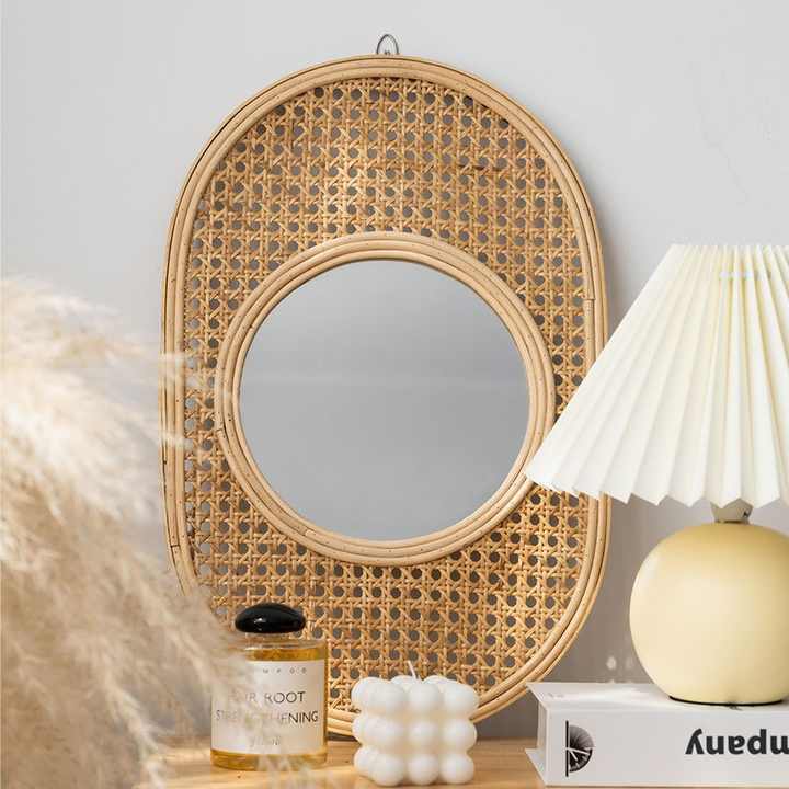baroque Exquisite Rattan Makeup Mirror Creative Hanging Style