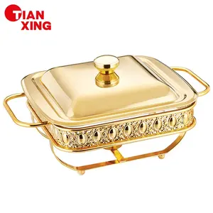 Factory Price Chaffing Dishes Small Serving Dishes 1.8L Golden Food Earmer Display Metal Buffet Food Warmer Glass Chafing Dish