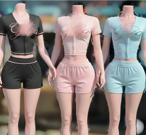 PEEQI FA8821 Новый летний женский комплект из двух предметов: шорты и топ с капюшоном на молнии, с коротким рукавом, в горошек и с леопардовым принтом - Product Image 2