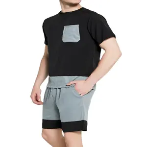 여름 잠옷 남성 패션 홈 의류 100% 코튼 잠옷 컬러 블록 잠옷 플러스 사이즈 레저 수면 정장