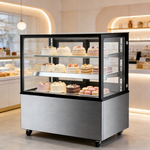 Réfrigérateur de boulangerie à 3 niveaux à économie d'énergie, 1,2 m (1500 mm), <span class=keywords><strong>vitrine</strong></span> réfrigérée à refroidissement ventilé avec vitre droite pour gâteaux - Product Image 1