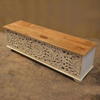 Table basse rectangulaire traditionnelle, table basse carrée en bois sculpté