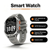 Montre connectée homme 2026, écran AMOLED HD 2,13 pouces, étanche 3ATM, appels Bluetooth, moniteur de fréquence cardiaque SpO2 et de sommeil, montre connectée sportive pour activités de plein air