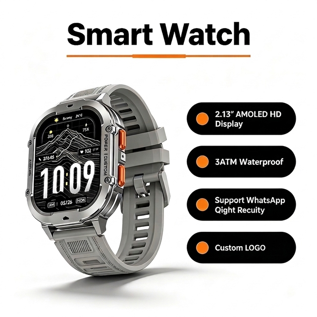 2026 Men Smart Watch, 2.13" AMOLED HD Screen,3ATM Waterproof, BT Call, Heart Rate SpO2 Sleep Monitor Outdoor Sports Smartwatch