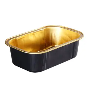 C160 Schlussverkauf leichte rechteckige schwarze goldene Lebensmittelverpackung Kuchenpannen 160 ml Zinn Einweg-Aluminiumfolienbehälter-Tablett