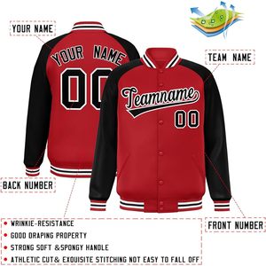 Blouson Bomber Homme Personnalisé Léger Coupe-Vent Style Baseball Universitaire Nom et Numéro Personnalisables Rouge Noir Tenue Décontractée Automne - Product Image 2