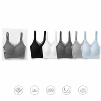 Soutien-gorge sans couture en polyamide/élasthanne, tricoté, motif floral en dentelle, bretelles réglables, maintien doux, décolleté en V, dos en maille en U