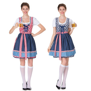 Disfraz de Cervecería Bávara para Mujer, Vestido Tradicional de Oktoberfest, Dirndl a Cuadros Rojo y Azul, Talla Adulto, Hecho en Alemania, 65% de Tela Alemana - Product Image 1