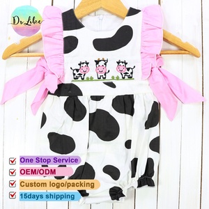 Kids Manufacturers Children <strong>Cow</strong> Embroidery <strong>Outfit</strong> Sets <strong>Girls</strong> Clothing Custom Cotton Baby Clothes - Product Image 2