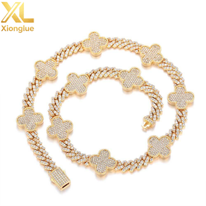 Collar Cubano de Latón con Eslabones de Trébol y Zirconia, Estilo Hip Hop, con Cierre de Resorte, Unisex, Accesorios Versátiles - Product Image 1