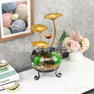 Desktop <b>Fish</b> <b>Tank</b> Water Feature <b>Round</b> Transparent Elegant Aquarium Ornament For Home Office Decor - Product Image 2