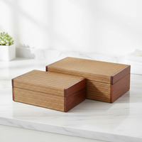 Coffret de rangement à bijoux rectangulaire moderne en tissu texturé imitation bois, style américain, avec couvercle, pour coffres à souvenirs imbriqués