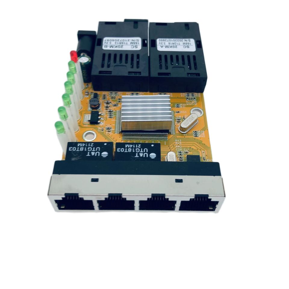Rpoe Switch Pcba 100m 2fo 4lan Fiber Media Converter Optical Transceiver Reverse Poe 155m 2sc 4rj45 Utp Ftth Onu Epon Gpon Xpon