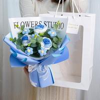 Bouquet de fleurs au crochet romantique, bouquet de roses tricoté à la main pour la fête des mères, cadeau de mariage