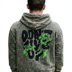 Custom Acid Wash Zip Up Hoodie Mens Oversized <b>Vintage</b> Hooded <b>Sweatshirt</b> Heavyweight Cotton Fleece Full Zip Casual Streetwear - Product Image 2