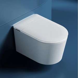 Ensemble complet de toilettes intelligentes à capteur de pied pour salle de bain, WC intelligent à chasse automatique, montage au sol, siège chauffant carré, télécommande - Product Image 2