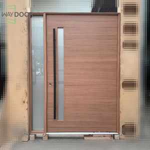 モダンな防水仕上げの内部ブラインド付きガラスサイドライト木製玄関ドア、ホワイトオークマホガニー無垢材外装ドア - Product Image 4