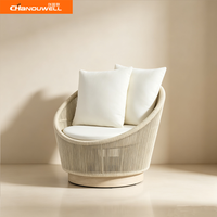 Fauteuil de patio pivotant en corde tressée résistant aux intempéries, canapé lounge individuel avec structure en aluminium et base en teck pour jardin extérieur