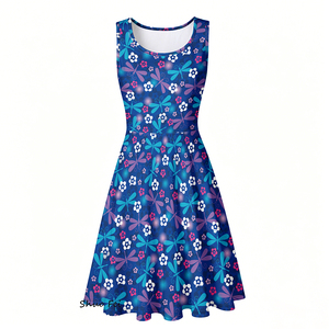 Robe d'été sans manches pour femme, motif <span class=keywords><strong>libellule</strong></span> enchantée et imprimé floral, coupe trapèze, avec poches latérales, <span class=keywords><strong>bleu</strong></span> marine - Product Image 1