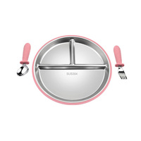 Nouvel arrivage : Ensemble de vaisselle pour bébé en silicone de qualité alimentaire, avec bord recouvert, élégant, réutilisable, non toxique et compatible lave-vaisselle (assiette, cuillère, fourchette)
