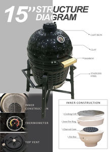 Barbacoa de carbón de cerámica para ahumar al aire libre Auplex Kamado Grill 15 pulgadas <span class=keywords><strong>Asador</strong></span> De Carbon Big Green Bbq - Product Image 2