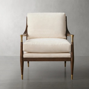 <span class=keywords><strong>Fauteuil</strong></span> en velours en bois massif de luxe américain, style moderne du milieu du siècle, en chêne, pour salon, hôtel et villa, 1 pièce disponible - Product Image 1