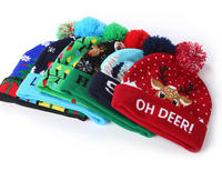 Baby Girl Christmas cotone organico Emf Winter Beanie Toboggan Pom Pom cappelli cappello neonato con Led