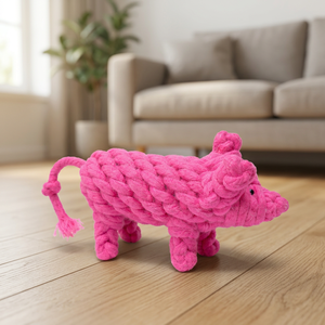 Jouet pour chien en corde de coton en forme de cochon |   Jouet à mâcher et à tirer durable pour chiens, jouet en corde de coton sûr et non toxique pour chiots et chiens adultes - Product Image 2