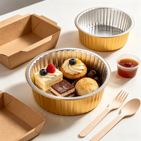 Conteneur rond en aluminium doré avec couvercle en aluminium, résistant au four, de qualité alimentaire, jetable, pour le camping en plein air et les barbecues