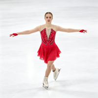 Robe de patinage et de danse rouge pour enfants et adultes, col rond, manches longues en maille, motif en V avec strass, dos découpé, pour compétition et spectacle de patinage sur glace