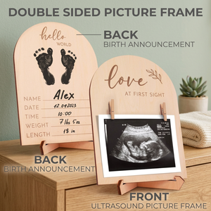 Cadre photo MDF double face pour échographie |   Souvenir d'annonce de naissance de bébé |   Vente en gros de produits faits à la main pour - Product Image 3
