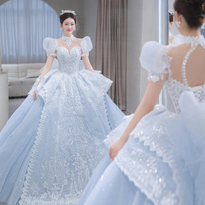 Abito da <span class=keywords><strong>sposa</strong></span> principale blu 2025 di alta qualità per le piccole spose moderno abito da ballo taglie forti ispirato alla principessa fuggitiva francese - Product Image 4