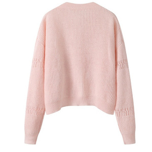 Cárdigan de punto calado rosa para mujer, suéter de manga larga, top de color liso, ropa exterior de algodón - Product Image 2
