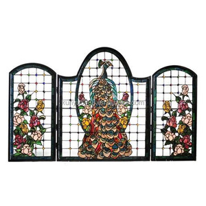 Paravent en verre teinté personnalisé, 3 panneaux, paon et fleurs, forme de cathédrale, style victorien, verre décoratif autoportant - Product Image 6