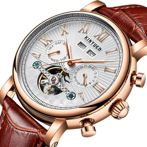 Montre Chronographe Tourbillon Automatique avec Chiffre Romain en Fond Embossé avec Cadran Année Mois <span class=keywords><strong>Semaine</strong></span> et Jour <span class=keywords><strong>Calendrier</strong></span> Permanent - Product Image 5