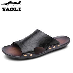 Phiên bản Hàn Quốc của dép xỏ ngón màu đỏ lưới ngoài trời dép da họa tiết xương cá thời trang 2020 dép mùa hè mới dép nam - Product Image 1