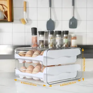 1pc Zenidoo L-320 Boîte de rangement portable pour œufs de cuisine, type tiroir à 2 niveaux en plastique, grande capacité, pour réfrigérateur et usage domestique - Product Image 6