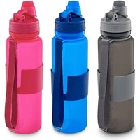 Botella de Agua Plegable Reutilizable, Diseño Deportivo, Material de Silicona Suave y Duradero, Apta para Lavavajillas y Microondas, con Tapa de Paja