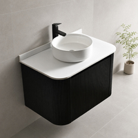 Meuble-lavabo mural moderne nordique noir cannelé écologique avec vasque en céramique blanche, idéal pour usage agricole/entrepôt