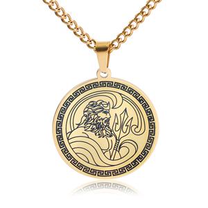 Collar con colgante de acero de titanio de moda Retro para hombre, diseño de Poseidón griego antiguo para suéteres - Product Image 5