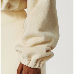 Custom High Quality Women Streetwear Manufacturer Distressed Puff Print Fleece String Pullover Loose Crop Top <b>White</b> <b>Hoodie</b> - Product Image 5