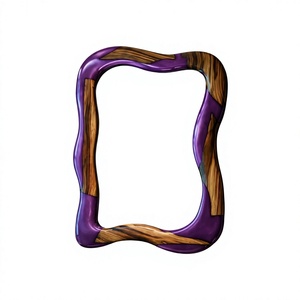 Modern Irregular Rustic Rectangle Wood Resin Mirror Wall Mount Handmade Home Decor Bathroom Art <b>Frame</b> Purple Brown Durable - Product Image 1
