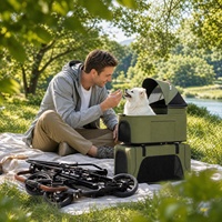 Poussette pliable pour animaux de compagnie à 4 roues réglable à double étage, chariot de voyage 3-en-1 avec porte-animal amovible, toutes saisons, pour chiens