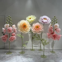 Bunga Buatan Tangan Organza Peony Dengan Tangkai dan Alas Gratis untuk Dekorasi Latar Belakang Rumah, Pernikahan, Pesta, dan Festival