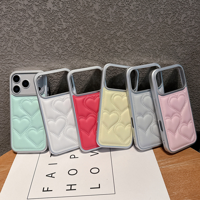 3D Cute Heart Phone Case for iPhone 18ProMax 17Pro 16 15 14 Official Lovely Shockproof Protective Cover for Fashion Girl