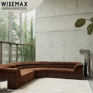 WISEMAX FURNITURE Italian retro luxury red velvet fabric living room furniture sofas set l shape low arm sectional fabric sofas